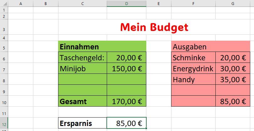 Formatierte Tabelle