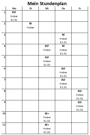 Formatierter Stundenplan