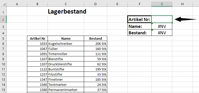 Excel-Tabelle mit Lagerbestand