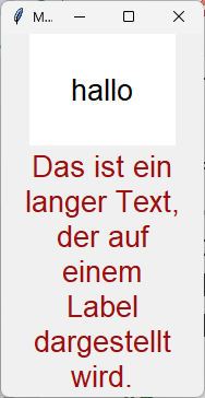 Ein Fenster mit zwei Labels, die Optionen haben